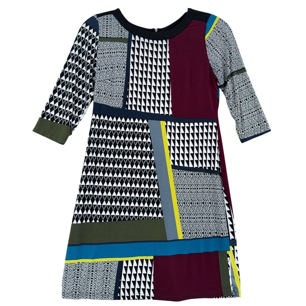 J. Taylor Geometric Patchwork Sheath Dress Women 4 Polyester Spandex Multicolor